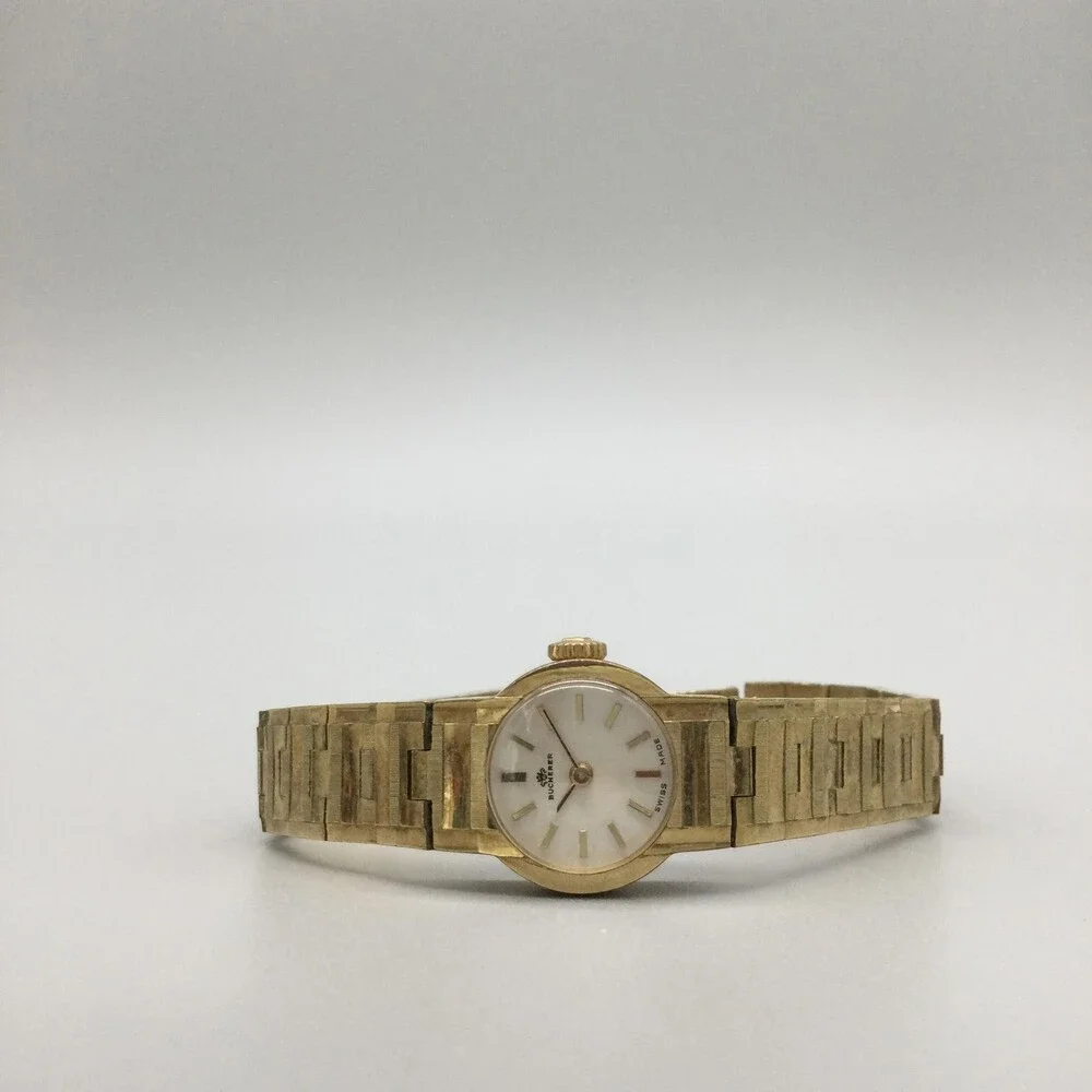 Vintage Bucherer Womens Watch 18mm White Dial Gold Tone Manual Wind Swiss 7.25